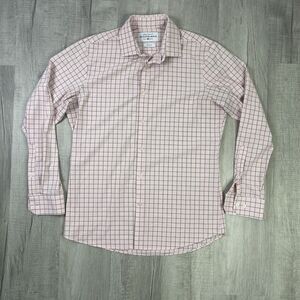 Mizzen + Main Leeward Shirt Mens Large Trim Pink White Check Golf Casual P